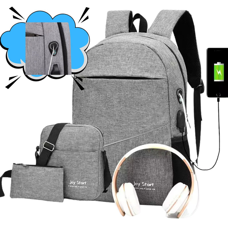 3 en 1 Mochila +Lonchera +Lapicera Audifonos USB LAPTOP DNB264