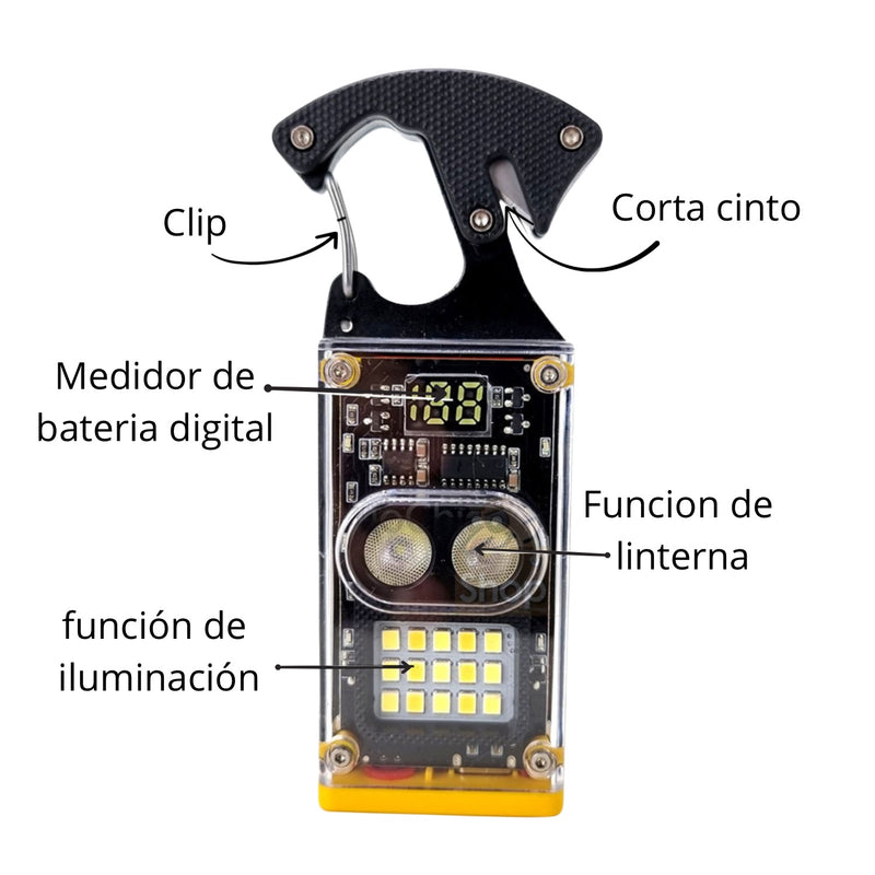 Llavero linterna encendedor 7 en 1 clip corta soga USB DT587