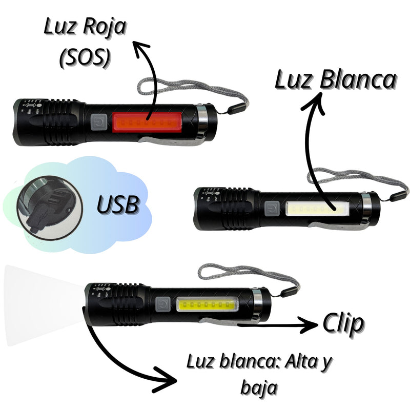 Lampara led T180 luz blanca cob lateral blanco rojo 4 pasos DT514