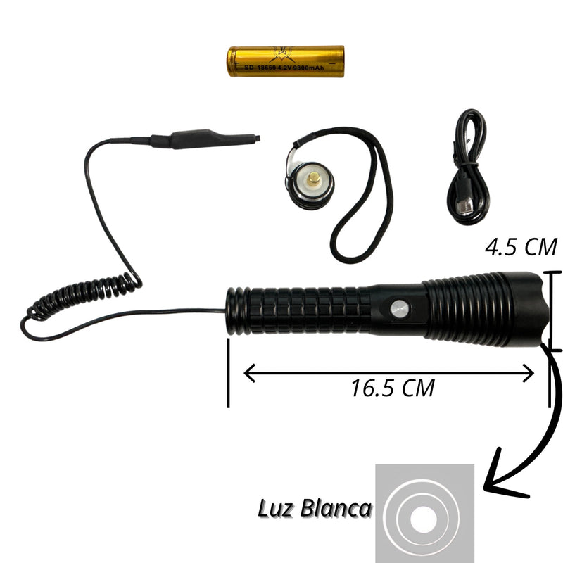 Lámpara c/cola de rata , p/arma larga USB Led T6 DT644S