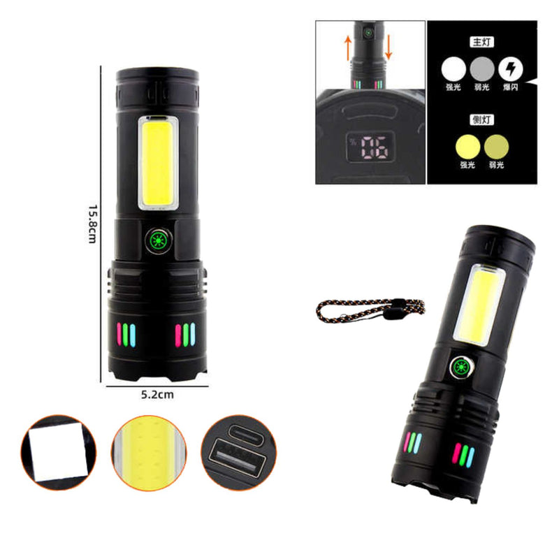 Lampara Power Bank nivel de carga + cob 5 pasos impermeable DT665