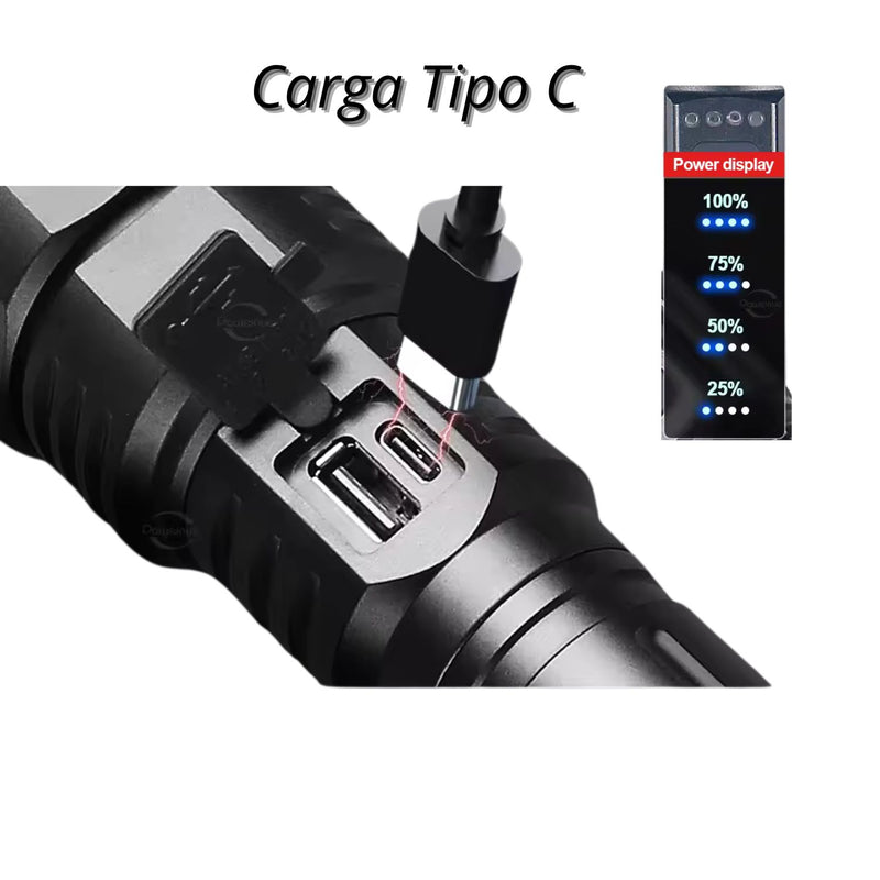 Linterna Camping, Largo Alcance, ZOOM, 3 Efectos, USB DT606