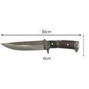 Cuchillo c/relieves, mango, funda, cubierta madera 18cm JF815