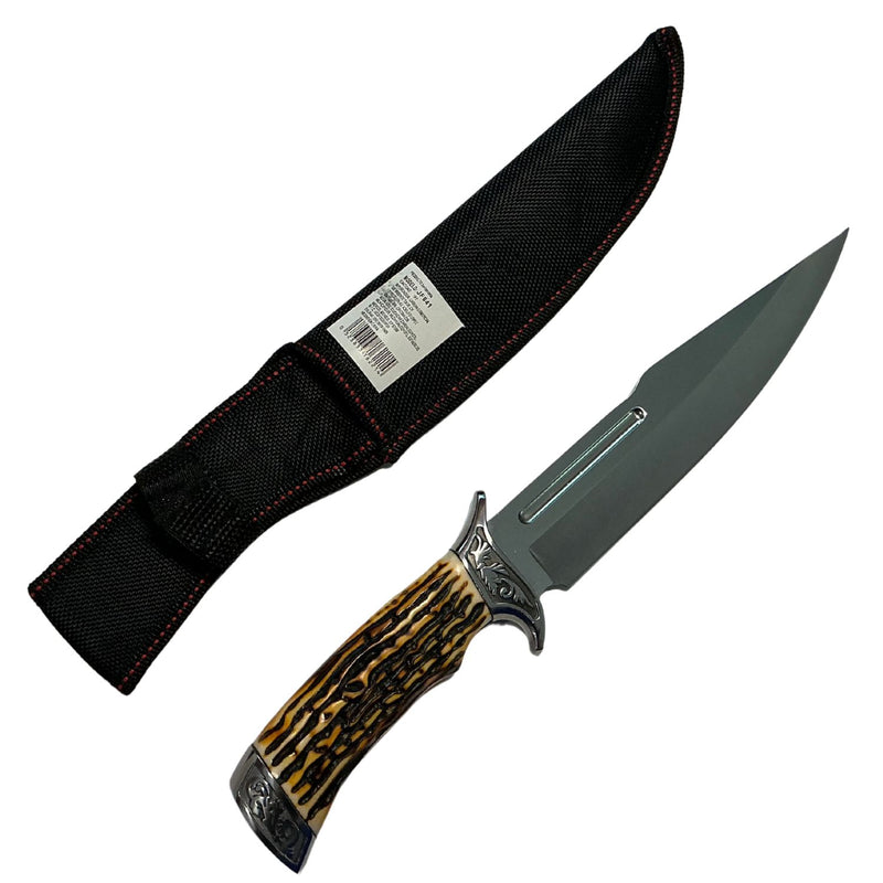 Cuchillo Caza Artesanal Inoxidable Imitación Madera JF841