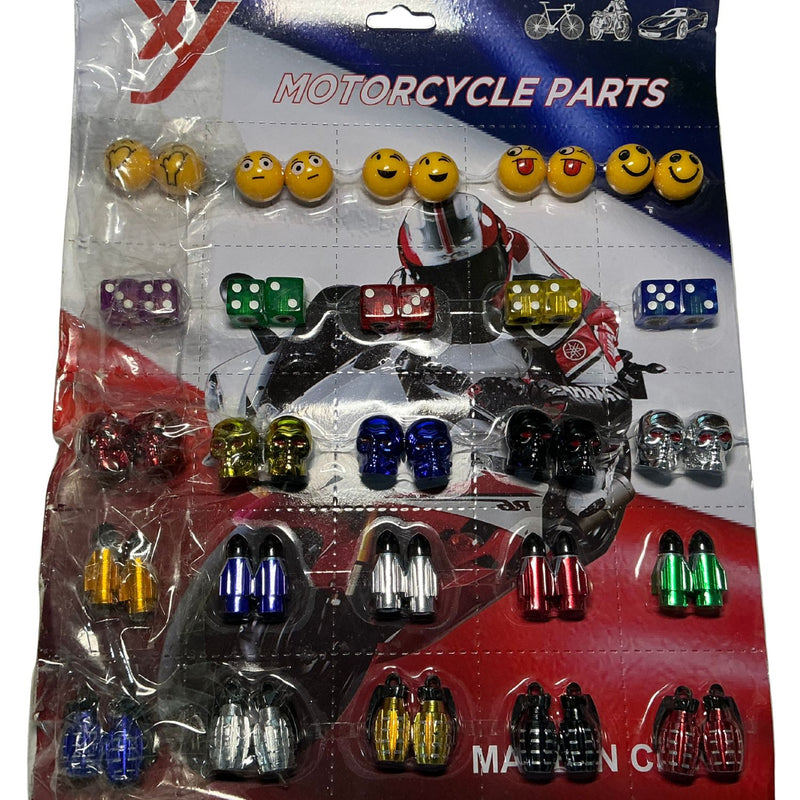 Planilla c/25 Pares surtidos Tapones Decorativos para Válvulas MOTOCICLETA Coche Bicicleta MTC122