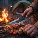 Cuchillo Campamento “Black Forge” Funda Cuero Corte Potente JF928