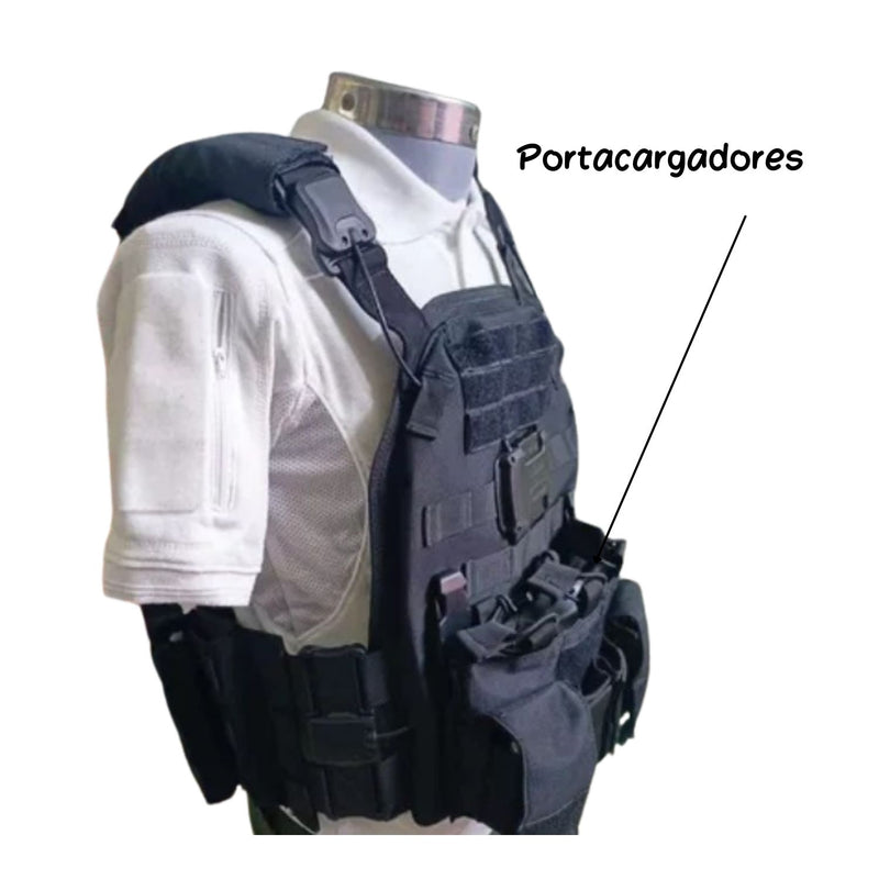 Chaleco Molle, PORTA: Placas, Cargadores, +Comparti, Liberación rápida 1 PASO (ver video Descripción) PJ626