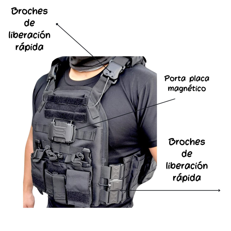Chaleco Molle, PORTA: Placas, Cargadores, +Comparti, Liberación rápida 1 PASO (ver video Descripción) PJ626
