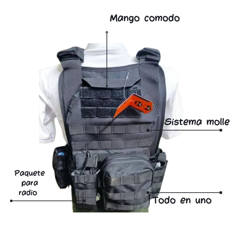 Chaleco Molle, PORTA: Placas, Cargadores, +Comparti, Liberación rápida 1 PASO (ver video Descripción) PJ626