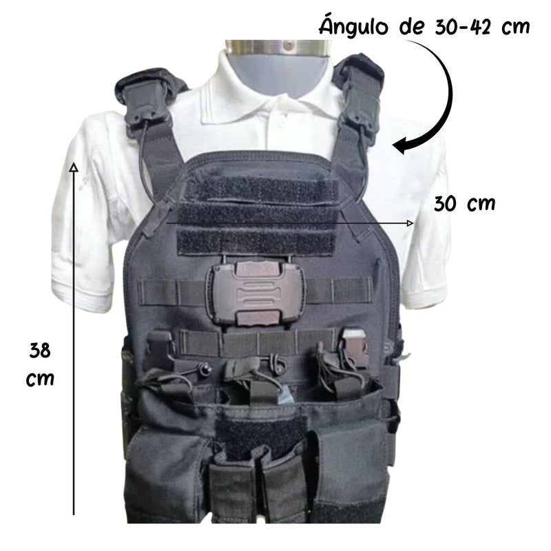 Chaleco Molle, PORTA: Placas, Cargadores, +Comparti, Liberación rápida 1 PASO (ver video Descripción) PJ626