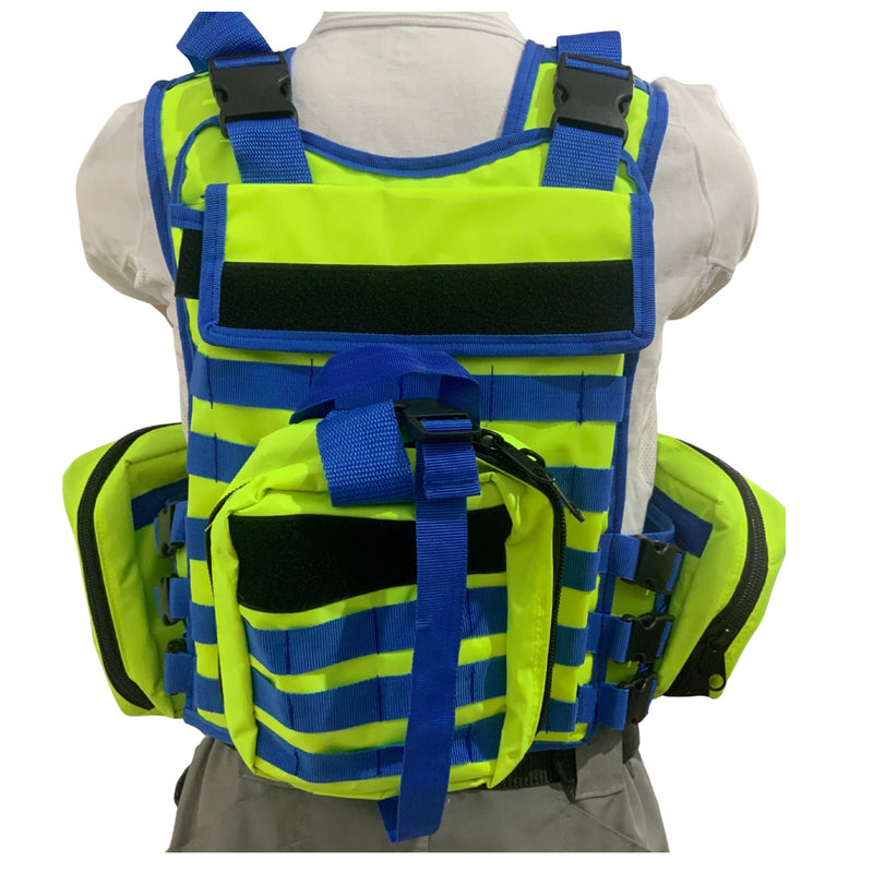 Chaleco Paramédico + Piernera – 3 Bolsas molle ALTA VISIVILIDAD SN200