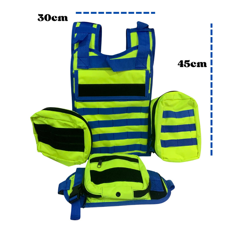 Chaleco Paramédico + Piernera – 3 Bolsas molle ALTA VISIVILIDAD SN200