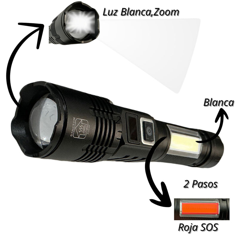 Linterna Recargable, 3 pasos, Zoom DT643