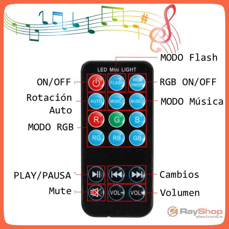 Bocina Bluetooth Foco Disco Giratorio Led Rgb Control L002