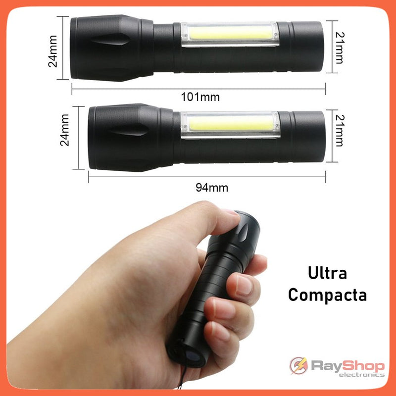 Mini Lámpara Táctica 1200lms Zoom Led Barra Cob Recargable Usb BQ803 / Dt321