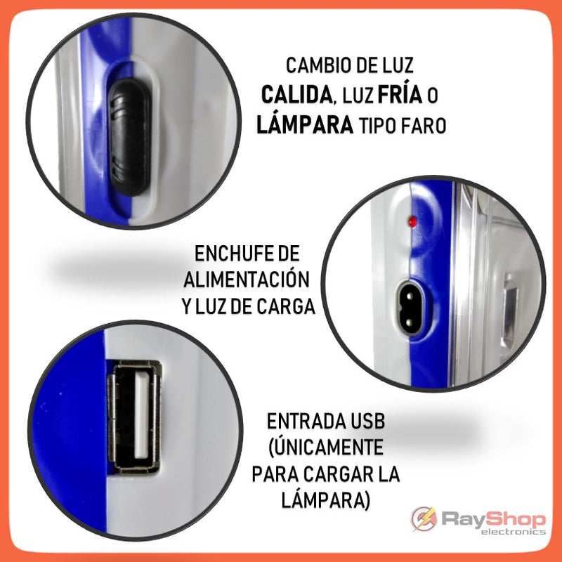 Lámpara Emergencia Solar 1000 lms Luz Led Fría Cálida Dt1612