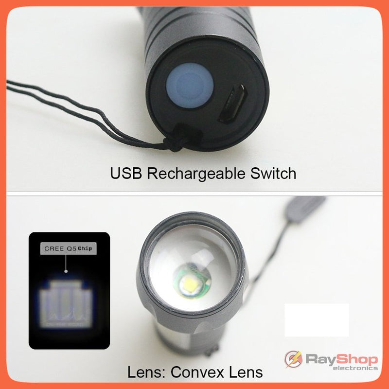 Mini Lámpara Táctica 1200lms Zoom Led Barra Cob Recargable Usb BQ803 / Dt321