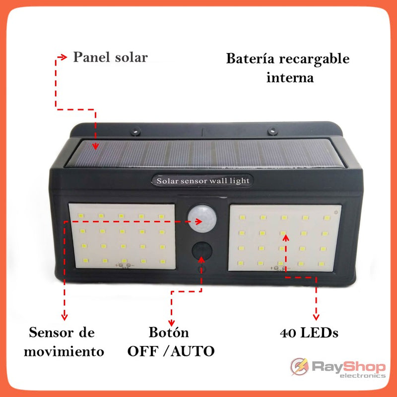 Lámpara Solar 40 Led Sensor Movimiento Para Exterior L008