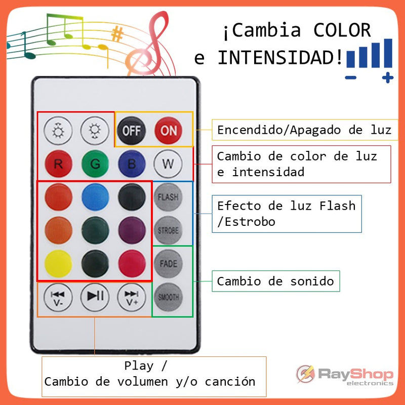 Bocina Bluetooth Foco Led Multicolor Control Remoto L001
