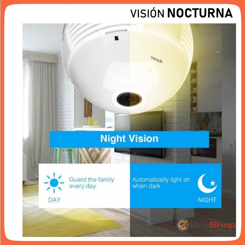 Cámara Seguridad Espía Foco Wifi Panorámica Micrófono Jk83
