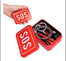 Caja SOS Kit supervivencia Piedra fuego, silbato, sierra, Lámpara, etc. JFSOS
