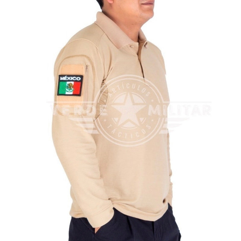 Polo Manga Larga TELA LICRA Deportiva Uniforme Parches Sn174