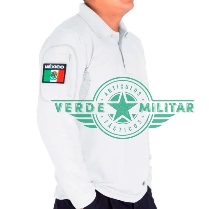 Polo Manga Larga TELA LICRA Deportiva Uniforme Parches Sn174
