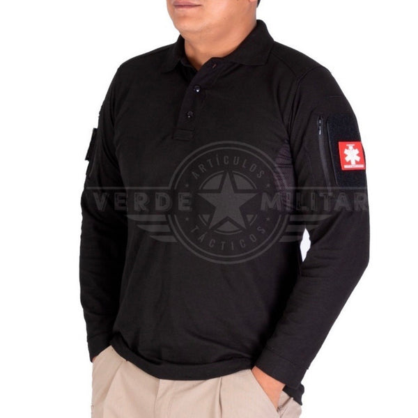 Polo Manga Larga TELA LICRA Deportiva Uniforme Parches Sn174