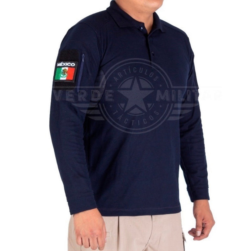 Polo Manga Larga TELA LICRA Deportiva Uniforme Parches Sn174