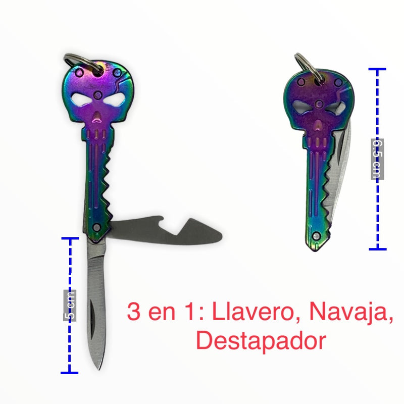 3 en 1: Llavero Punisher, Navaja y Destapador TORNASOL Sn042